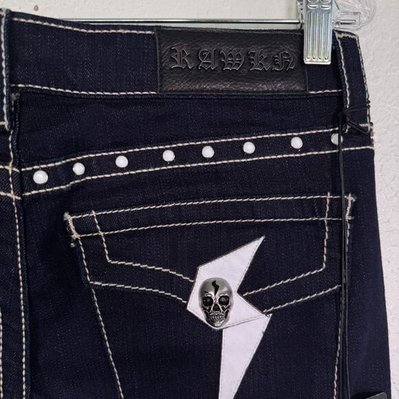 Rawkn Y2K Jeans Womens 28 Skull Studded Low Rise Denim Key Closet Skater Rocker - Picture 9 of 14